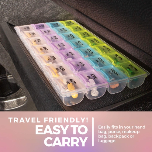 Piluliers - grands compartiments de pilulier avec compartiments hebdomadaires et quotidiens 4 fois Par jour pour le matin, le midi, le soir, la nuit