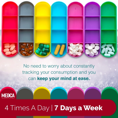 Weekly Travel Pill Organizer - Medication Wallet Pill Box Reminders, Pill Container Dispenser Case, Vitamin Caddy Organizer, for 4 Times A Day, 7