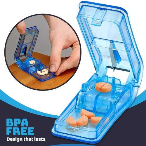 Weekly Pill Organizers with Pill Cutter Splitter 4 Times a Day Weekly Medication Dispenser Reminder, 7-Day Stackable Compartments