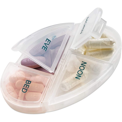 Weekly Pill Organizers with Pill Cutter Splitter 4 Times a Day Weekly Medication Dispenser Reminder, 7-Day Stackable Compartments