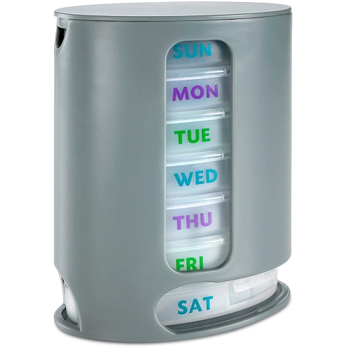 Weekly Pill Organizers with Pill Cutter Splitter 4 Times a Day Weekly Medication Dispenser Reminder, 7-Day Stackable Compartments