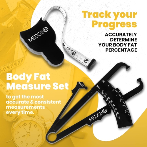 Body Fat Caliper and Measuring Tape for Body - Pack of 2 Calipers and Body Fat Tape Measure Tools for Accurately Measuring Bmi Skin Fold Fitness and