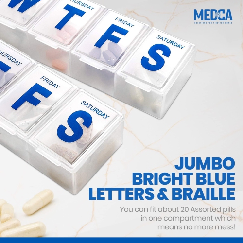 Weekly Pill Organizer - 7-Day Pill Planner Large Pill Planner and Daily Pill Organizer and Medicine Reminder, Monday to Sunday Compartments - Travel