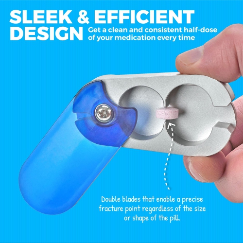 Pill Cutters with Safety Guard – Aluminum Portable and Compact Tablet Slicer for Oblong and Oval Pills
