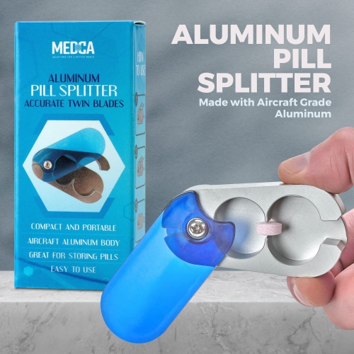 Pill Cutters with Safety Guard – Aluminum Portable and Compact Tablet Slicer for Oblong and Oval Pills