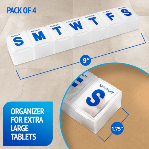 Weekly Pill Organizer - 7-Day Pill Planner Large Pill Planner and Daily Pill Organizer and Medicine Reminder, Monday to Sunday Compartments