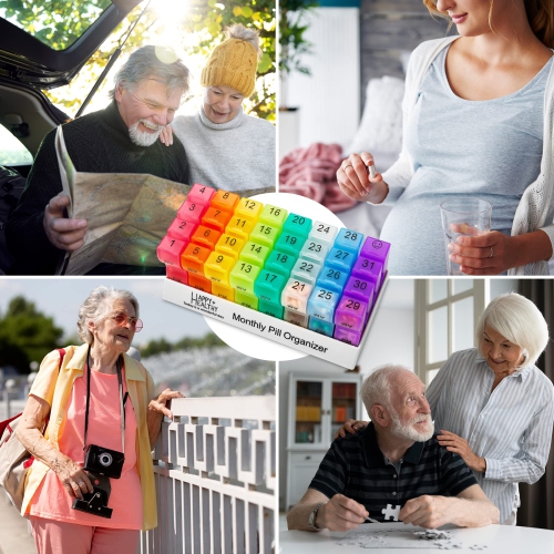 Monthly Pill Organizer - 2 Pack - 31 Day Am/Pm Daily Pill Organizer 32 Pill Cases for Each Day, Pill Dispenser and Monthly Pill Organizer Box for