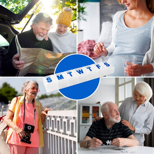 Weekly Pill Organizer - Extra Large Pill, Medicine, Vitamin Organizer Box, Weekly, Daily Planner Container with Easy to Read Letters, BPA Free