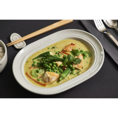 STAUB Dining Line 25 cm Ceramic Oval Serving Dish, White Truffle