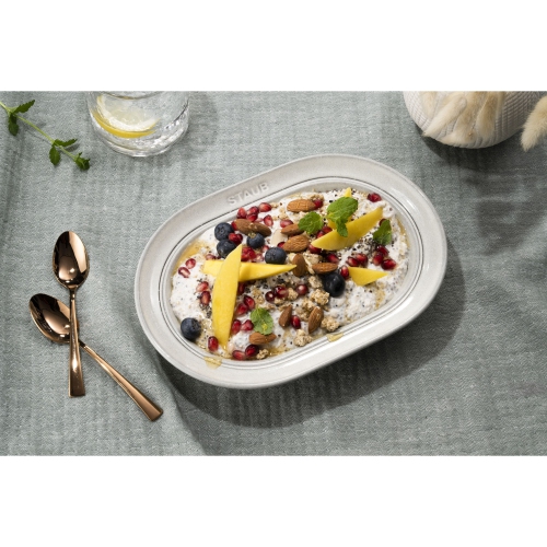 STAUB Dining Line 25 cm Ceramic Oval Serving Dish, White Truffle