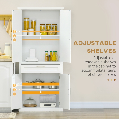 HOMCOM 72" Buffet Cabinet, Freestanding Kitchen Pantry, Storage Cabinet with 4 Doors, Drawer and Adjustable Shelves, White