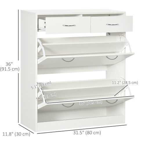 HOMCOM – Armoire à chaussures pour entrée, armoire de rangement à chaussures avec 2 tiroirs rabattables, 2 tiroirs coulissants et tablettes réglables
