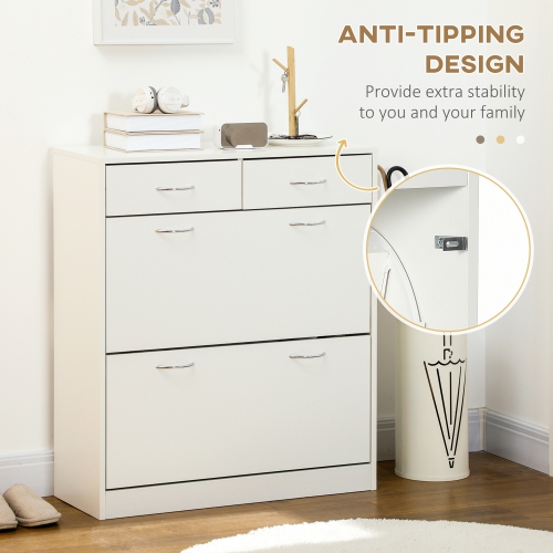 HOMCOM – Armoire à chaussures pour entrée, armoire de rangement à chaussures avec 2 tiroirs rabattables, 2 tiroirs coulissants et tablettes réglables