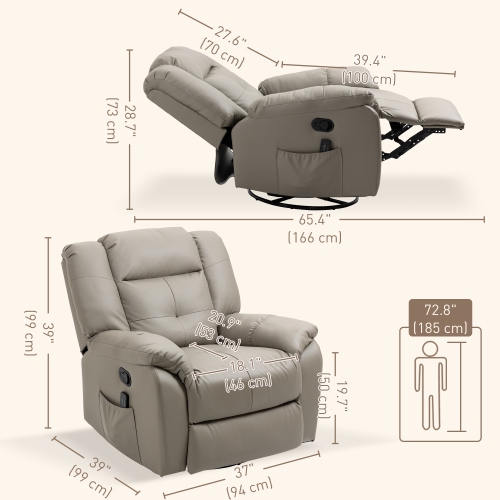 Fauteuil de massage inclinable à 8 points de HOMCOM pour le salon, siège berçant inclinable à réglage manuel à 360° en cuir de polyuréthane avec