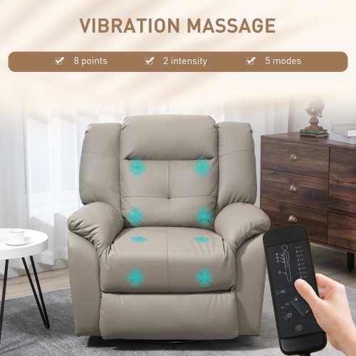 Fauteuil de massage inclinable à 8 points de HOMCOM pour le salon, siège berçant inclinable à réglage manuel à 360° en cuir de polyuréthane avec