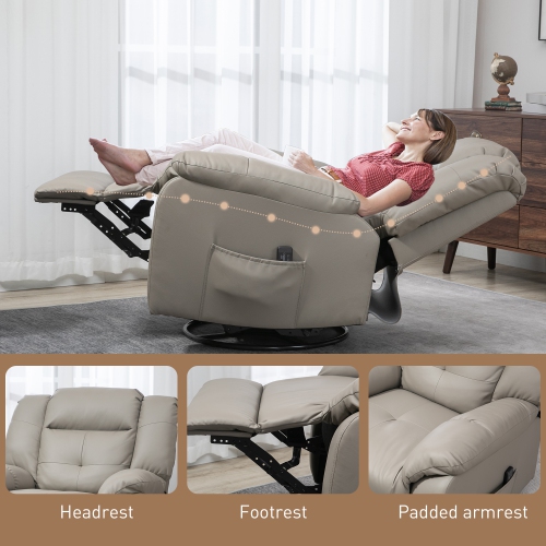 Fauteuil de massage inclinable à 8 points de HOMCOM pour le salon, siège berçant inclinable à réglage manuel à 360° en cuir de polyuréthane avec