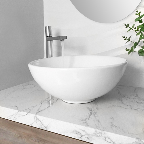 A - 16" White Round Porcelain Vessel Bathroom Sink P-224 by STYLISH - Open Box condition - Image 2
