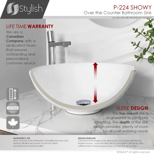 A - 16" White Round Porcelain Vessel Bathroom Sink P-224 by STYLISH - Open Box condition - Image 7