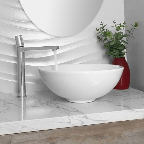 A - 16" White Round Porcelain Vessel Bathroom Sink P-224 by STYLISH - Open Box condition - Image 9