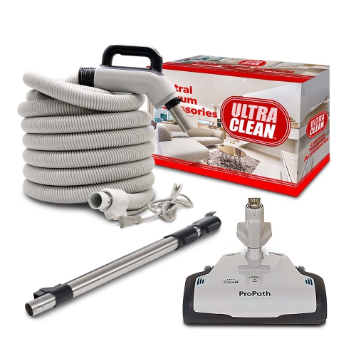 ULTRA CLEAN  Central Vacuum Electric Attachment Kit - Dual Voltage Hose 3-Way On/off Switch Handle- Propath Power Nozzle – Wand (30Ft Pigtail White)