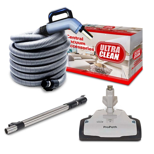 ULTRA CLEAN  Central Vacuum Electric Attachment Kit - Dual Voltage Hose 3-Way On/off Switch Handle- Propath Power Nozzle – Chromed Wand (30Ft