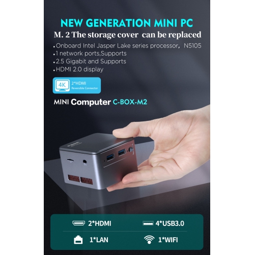 PIESIA C-BOX-M2 Mini PC Aluminum body 11th gen Intel N5105,Windows 11 Pro, 8GB RAM 256G SSD, Support 4K Dual Output, USB3.0, Dual-Band WiFi5, BT