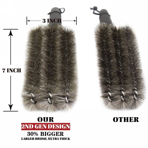 18" Wire Grill Brush - 3 Stainless Steel Brushes in 1 - Best Barbecue Grill Brush Cleaner - Perfect for Weber, Traeger, Char-Broil, Gas, Electric,