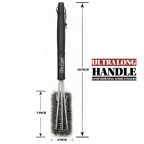 18" Wire Grill Brush - 3 Stainless Steel Brushes in 1 - Best Barbecue Grill Brush Cleaner - Perfect for Weber, Traeger, Char-Broil, Gas, Electric,