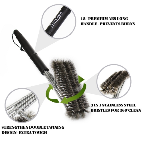 18" Wire Grill Brush - 3 Stainless Steel Brushes in 1 - Best Barbecue Grill Brush Cleaner - Perfect for Weber, Traeger, Char-Broil, Gas, Electric,