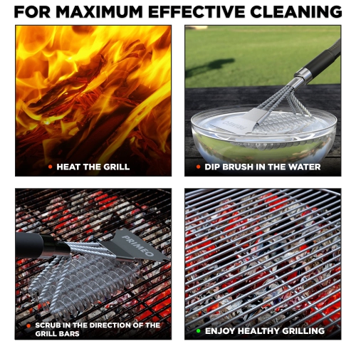 BBQ Brush, Heavy Use Grill Brush, and Scraper – Extensive BBQ Cleaner with 3 Brush Heads | Durable & Effective Stainless Steel BBQ Brush Cleaner for
