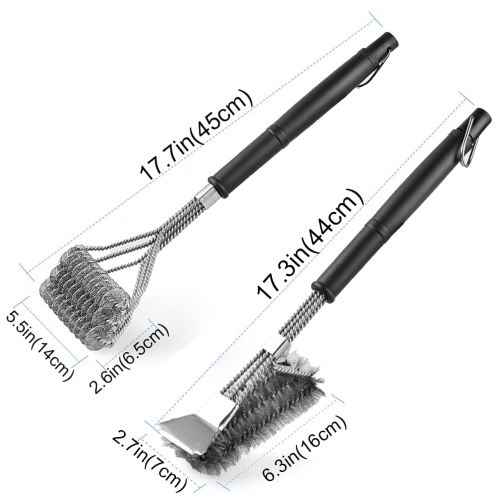 2 Pack BBQ Brush, 18 inch BBQ Brush Cleaner for Grill BBQ, Stainless Steel Barbecue Brush Bristle Free with Scraper & Multiple BBQ Grill Brush Heads,
