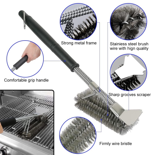 2 Pack BBQ Brush, 18 inch BBQ Brush Cleaner for Grill BBQ, Stainless Steel Barbecue Brush Bristle Free with Scraper & Multiple BBQ Grill Brush Heads,