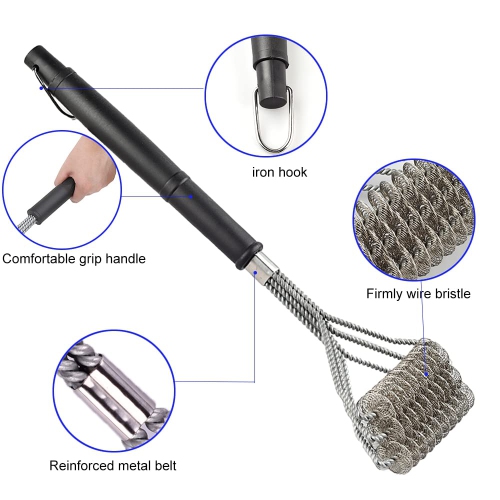 2 Pack BBQ Brush, 18 inch BBQ Brush Cleaner for Grill BBQ, Stainless Steel Barbecue Brush Bristle Free with Scraper & Multiple BBQ Grill Brush Heads,