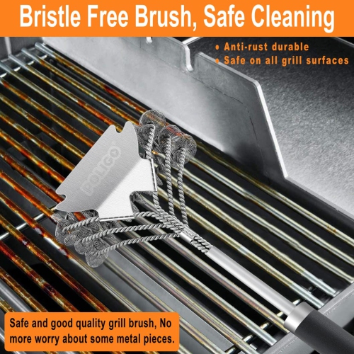 BBQ Grill Brush and Scraper Bristle Free Barbecue Brush, 18inch Stainless Steel BBQ Brush Cleaner with Scraper for Efficiently Cleaning, Safe BBQ