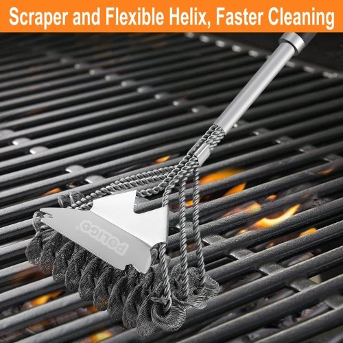 BBQ Grill Brush and Scraper Bristle Free Barbecue Brush, 18inch Stainless Steel BBQ Brush Cleaner with Scraper for Efficiently Cleaning, Safe BBQ