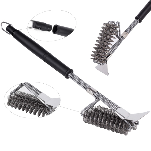 Grill Brush and Scraper, 3 in 1 BBQ Cleaner Bristle Free Barbecue Basting Brushes Great Grilling Accessories Gift Effective for Stainless Steel,
