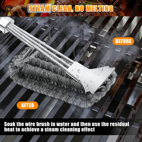 BBQ Brush, 2 Pack BBQ Grill Cleaner Brushes, Stainless Steel BBQ Brush, Heavy Duty Grill Brush with Grill Scraper, Effective Cleaning Grill BBQ