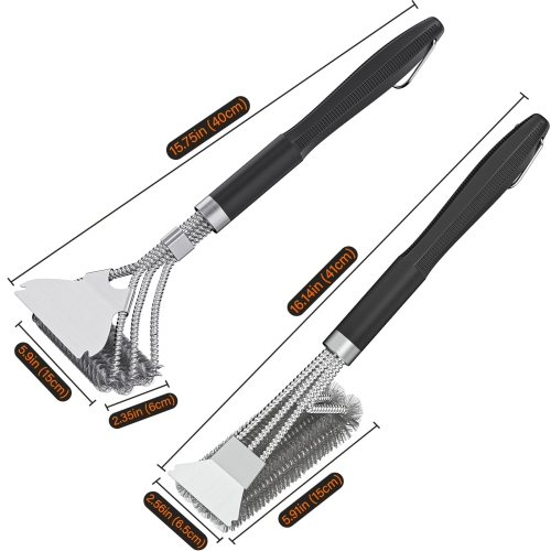 2 Packs BBQ Grill Brush, BBQ Brush Cleaner for Grill, Stainless Steel BBQ Cleaning Brush with Scraper, BBQ Brush Bristle Free Suitable for Gas,