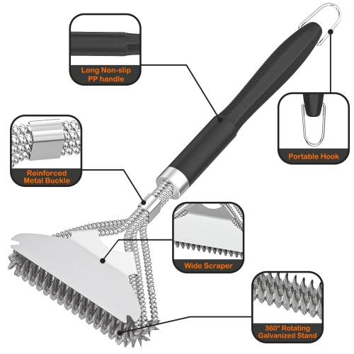 2 Packs BBQ Grill Brush, BBQ Brush Cleaner for Grill, Stainless Steel BBQ Cleaning Brush with Scraper, BBQ Brush Bristle Free Suitable for Gas,