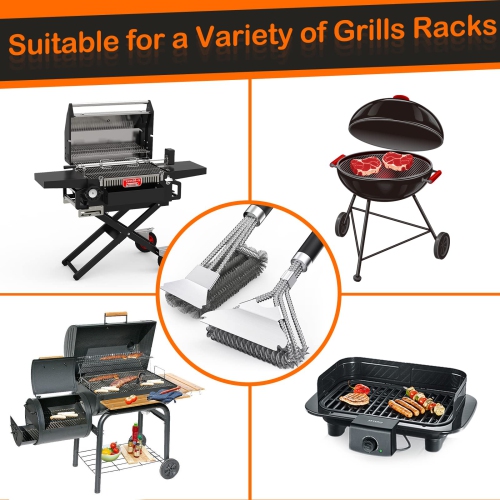 2 Packs BBQ Grill Brush, BBQ Brush Cleaner for Grill, Stainless Steel BBQ Cleaning Brush with Scraper, BBQ Brush Bristle Free Suitable for Gas,