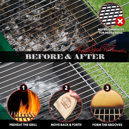 Easy Function Grill Scraper - Wooden BBQ Grill Brush Cleaner Alternative - Uses Powerful QuicKClean Technology to Faultlessly Clean On Top & Between