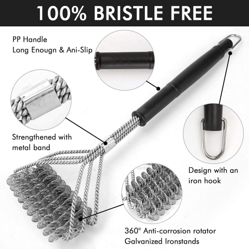 2 Pack BBQ Grill Brush , 18 Inch BBQ Accessories, BBQ Cleaning Brush Safe Bristle Free BBQ Brush,100% Rust-Proof Stainless Steel- BBQ Grill Cleaner