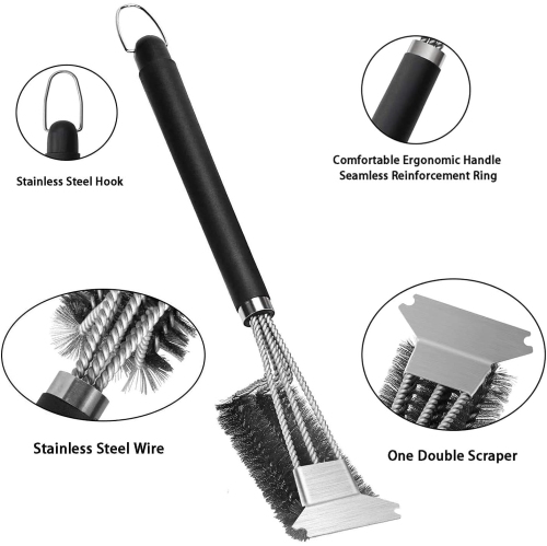 2 Pack BBQ Grill Brush , 18 Inch BBQ Accessories, BBQ Cleaning Brush Safe Bristle Free BBQ Brush,100% Rust-Proof Stainless Steel- BBQ Grill Cleaner