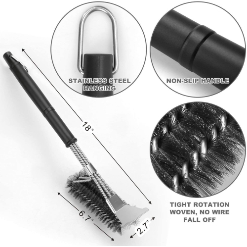BBQ Cleaning Brush 2Pcs, Grill BBQ Brush with Scraper, 100% Safe Bristle Free BBQ Brush,100% Rust-Proof Stainless Steel- BBQ Grill Cleaner for