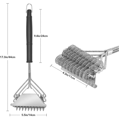 BBQ Cleaning Brush 2Pcs, Grill BBQ Brush with Scraper, 100% Safe Bristle Free BBQ Brush,100% Rust-Proof Stainless Steel- BBQ Grill Cleaner for