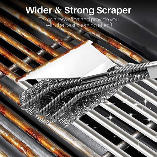 BBQ Cleaning Brush 2Pcs, Grill BBQ Brush with Scraper, 100% Safe Bristle Free BBQ Brush,100% Rust-Proof Stainless Steel- BBQ Grill Cleaner for