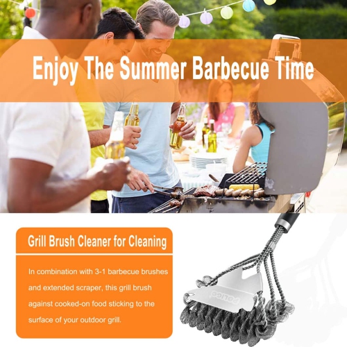 BBQ Grill Cleaning Brush Bristle Free & Scraper - Triple Helix Design Barbecue Cleaner - Non-Bristle Grill Brush and Scraper Safe for Gas Charcoal