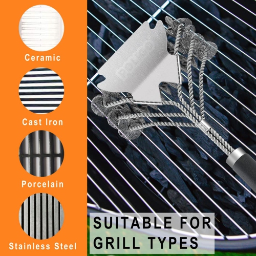 BBQ Grill Cleaning Brush Bristle Free & Scraper - Triple Helix Design Barbecue Cleaner - Non-Bristle Grill Brush and Scraper Safe for Gas Charcoal