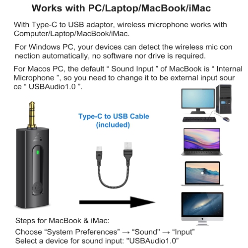 Wireless Lavalier Microphone for iPhone/Android Phones/DSLR Camera/Laptop/MacBook/GoPro/Camcorder, Professional Lapel Mic for Video