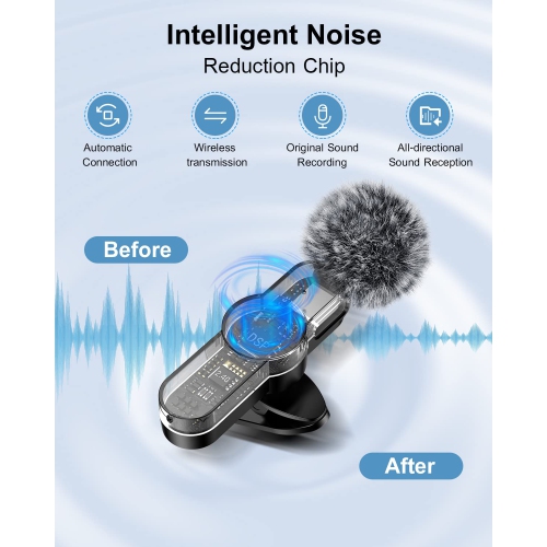 Dual Wireless Microphones for iPhone/Android Phone/Camera/Laptop, Wireless Lavalier Microphone for Video Recording Podcast YouTube TikTok Facebook,